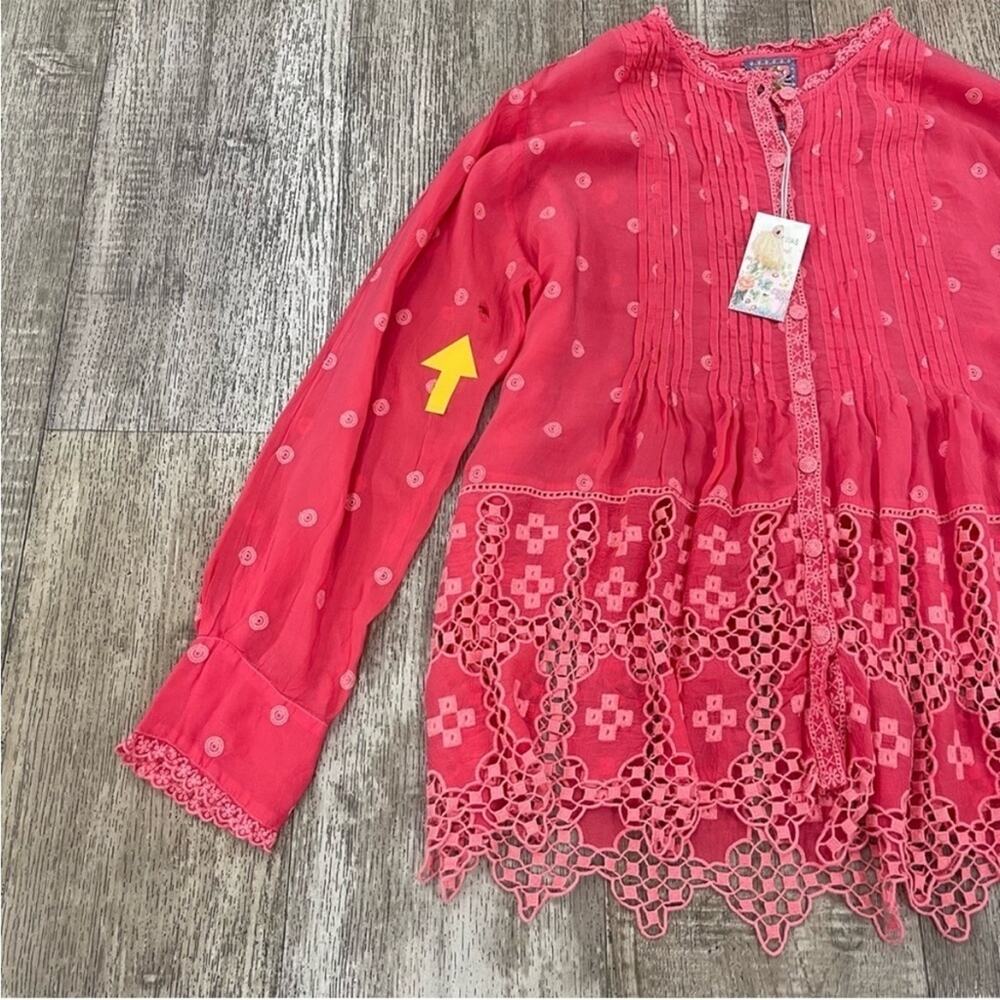 NWOT! Johnny Was Baez Phaedra Pleated Embroidered Blouse - Picture 9 of 10